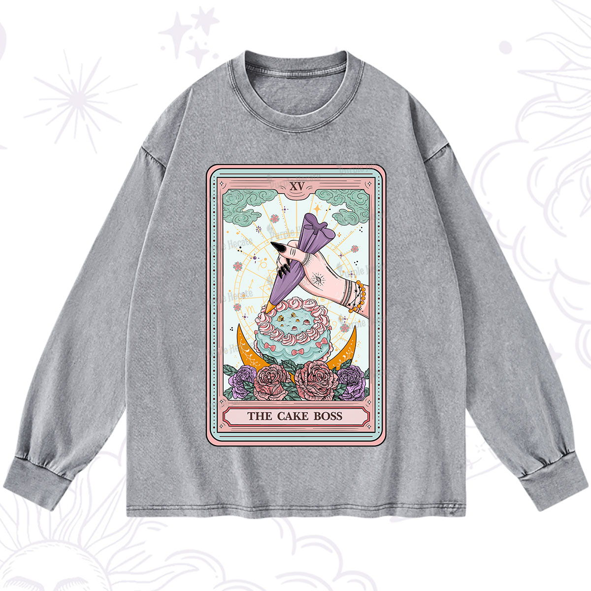 Purplehecate The Cake Boss Tarot Card Washed Long Sleeve Shirt