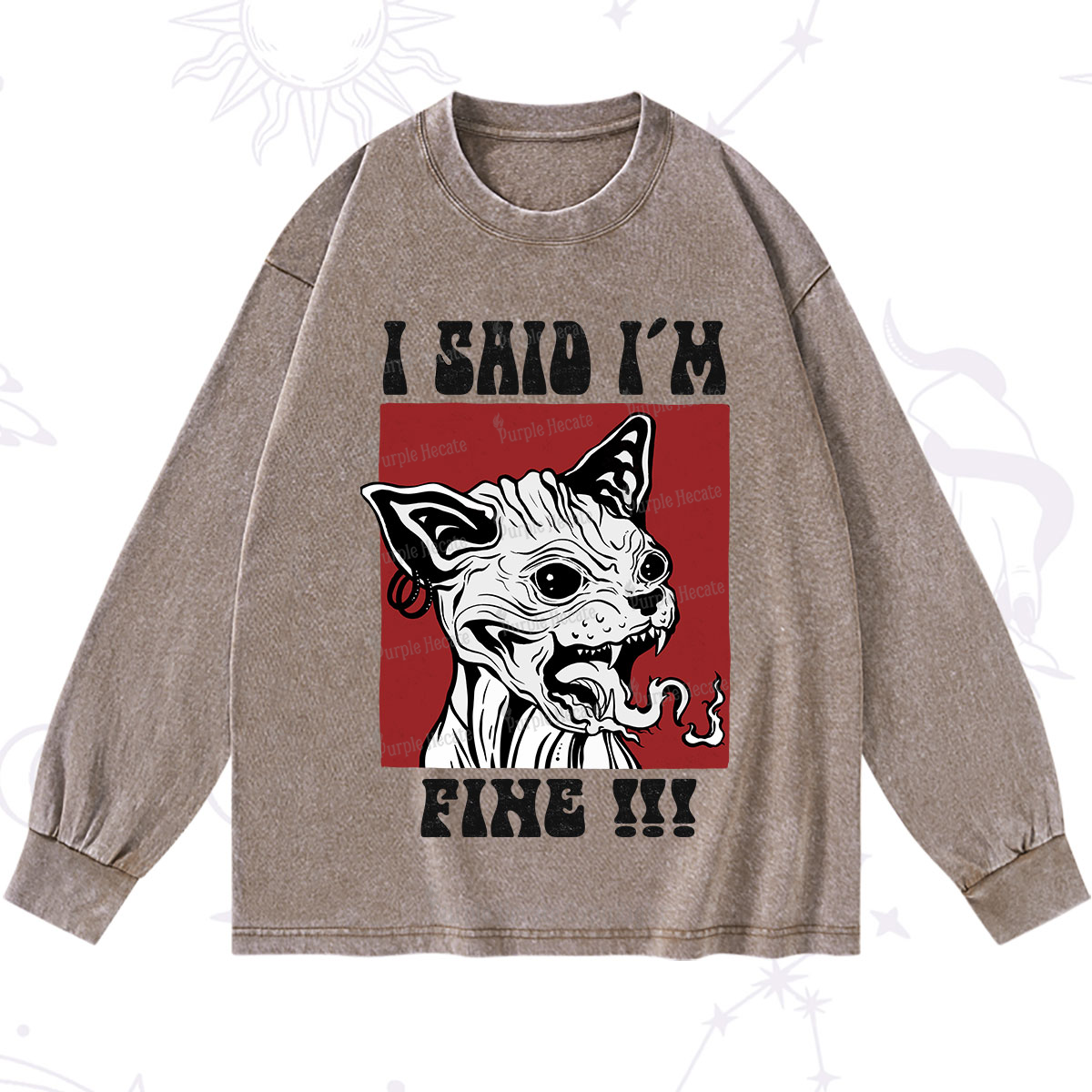 Purplehecate Angry Cat Washed Long Sleeve Shirt