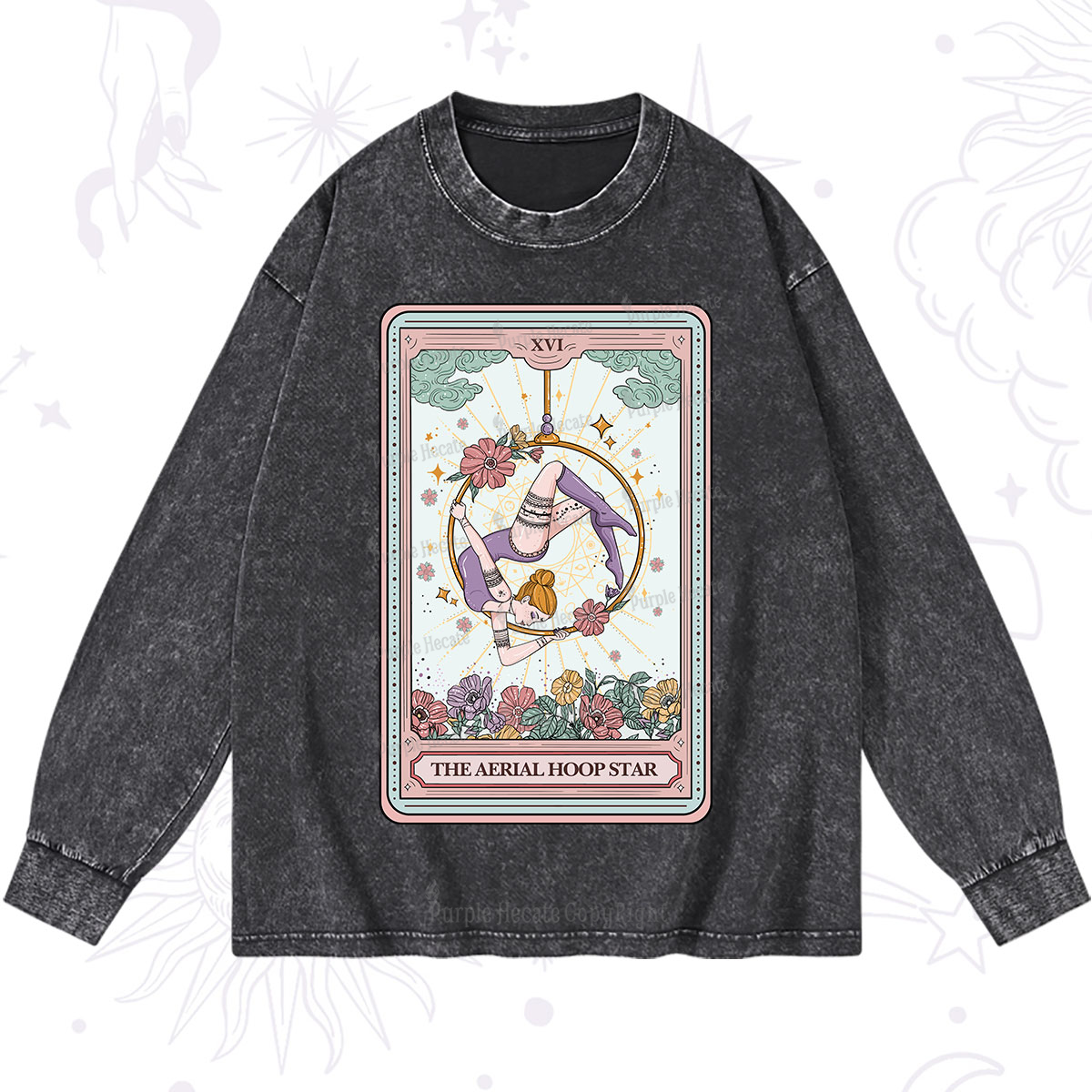 Purplehecate The Aerial Hoop Star Tarot Card Washed Long Sleeve Shirt