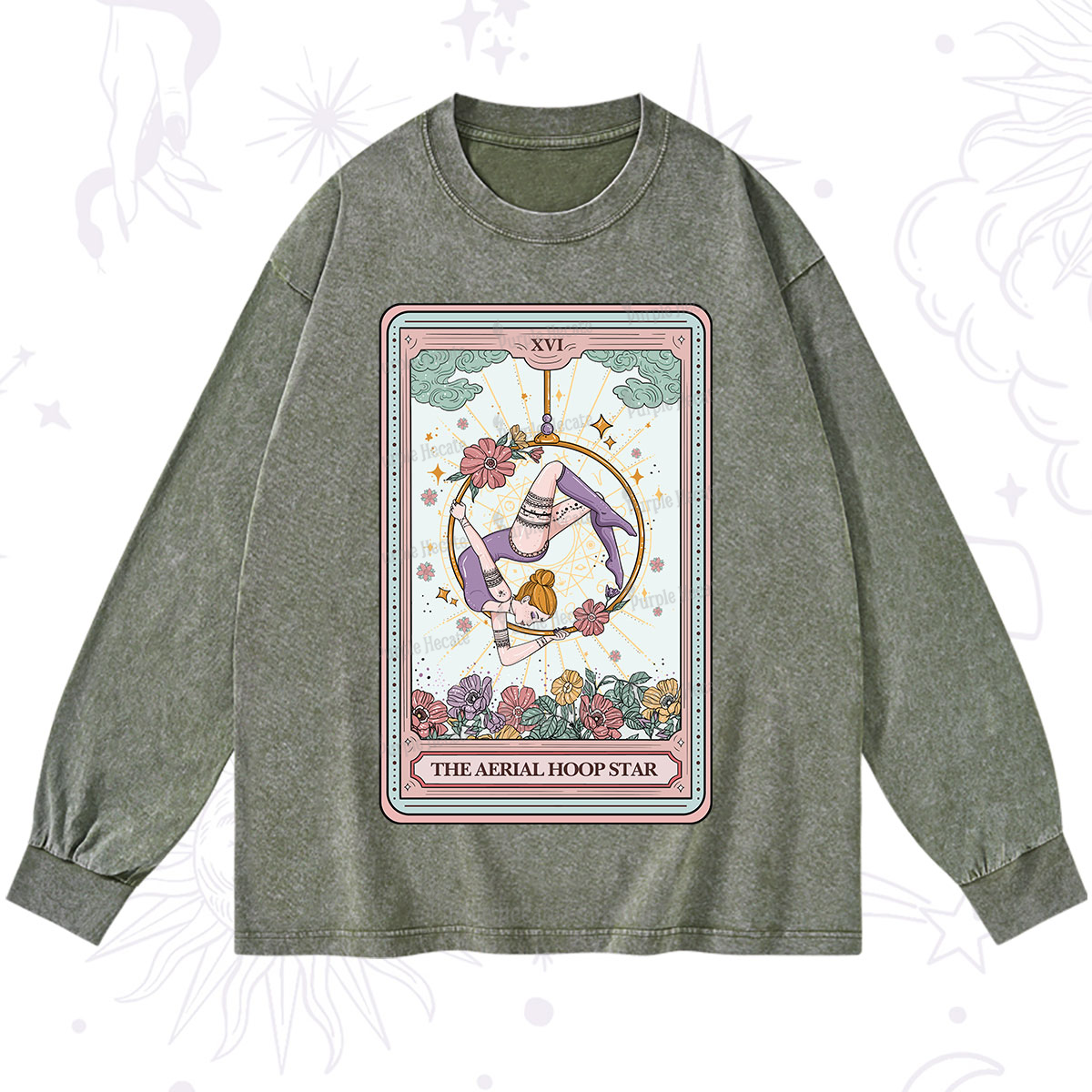 Purplehecate The Aerial Hoop Star Tarot Card Washed Long Sleeve Shirt