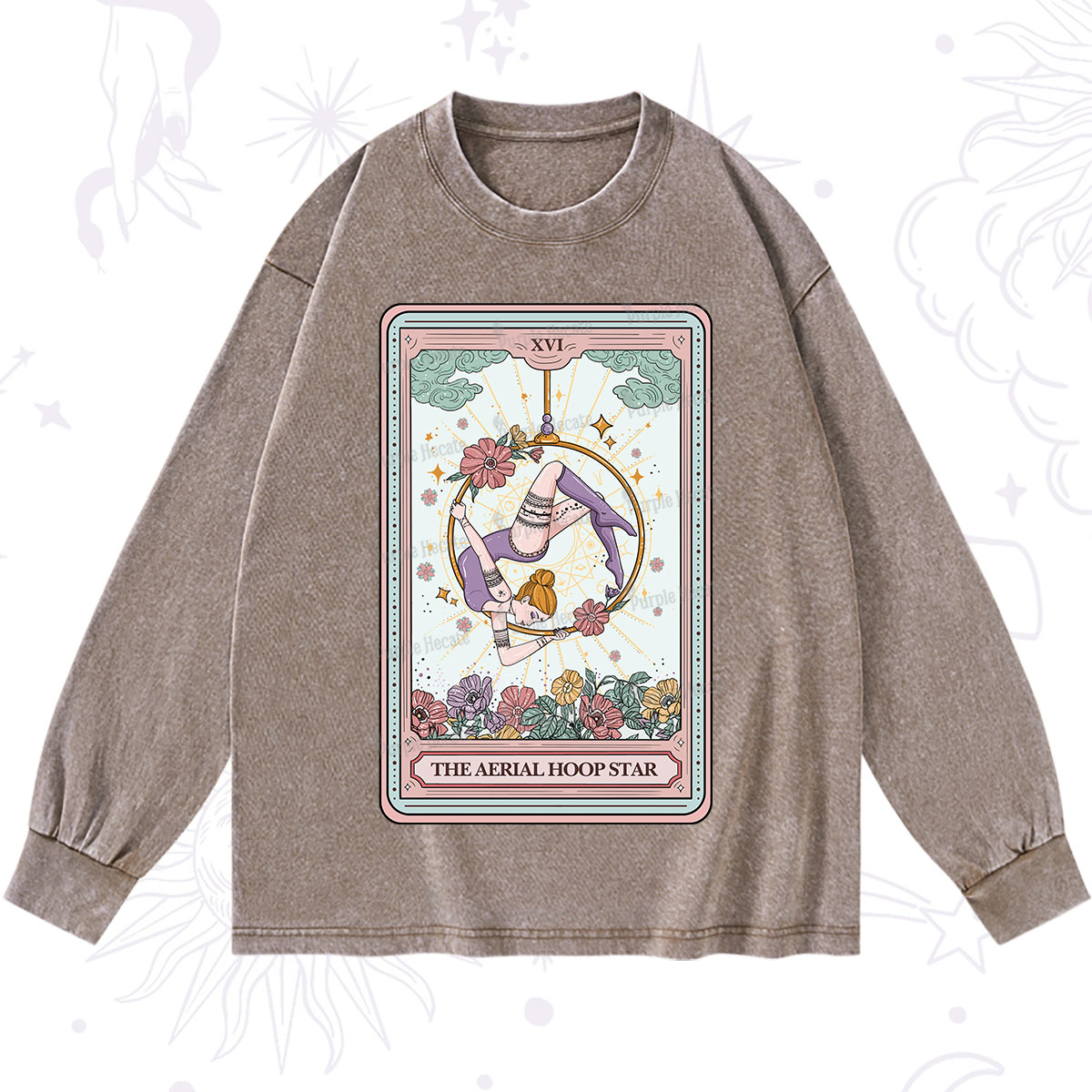 Purplehecate The Aerial Hoop Star Tarot Card Washed Long Sleeve Shirt