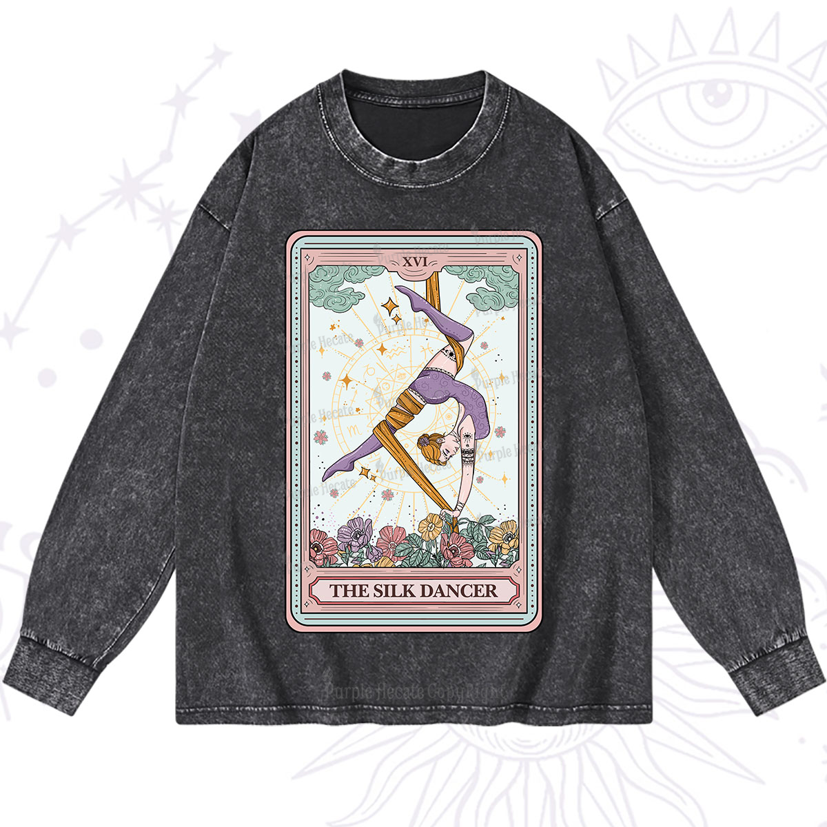 Purplehecate The Aerial Hoop Star Tarot Card Washed Long Sleeve Shirt