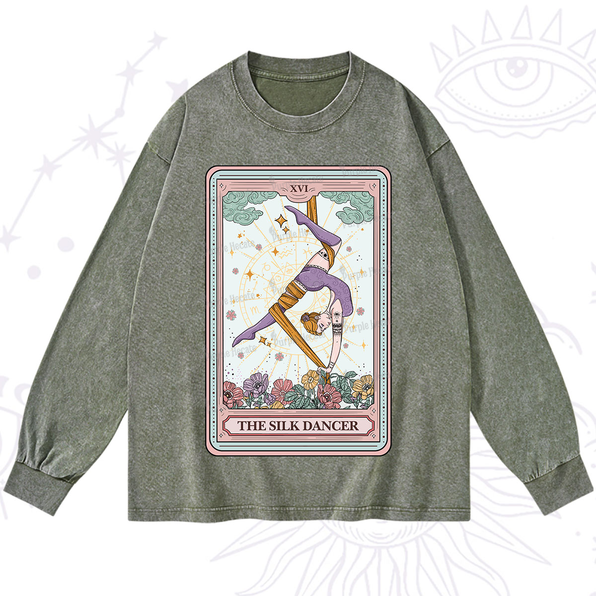 Purplehecate The Aerial Hoop Star Tarot Card Washed Long Sleeve Shirt