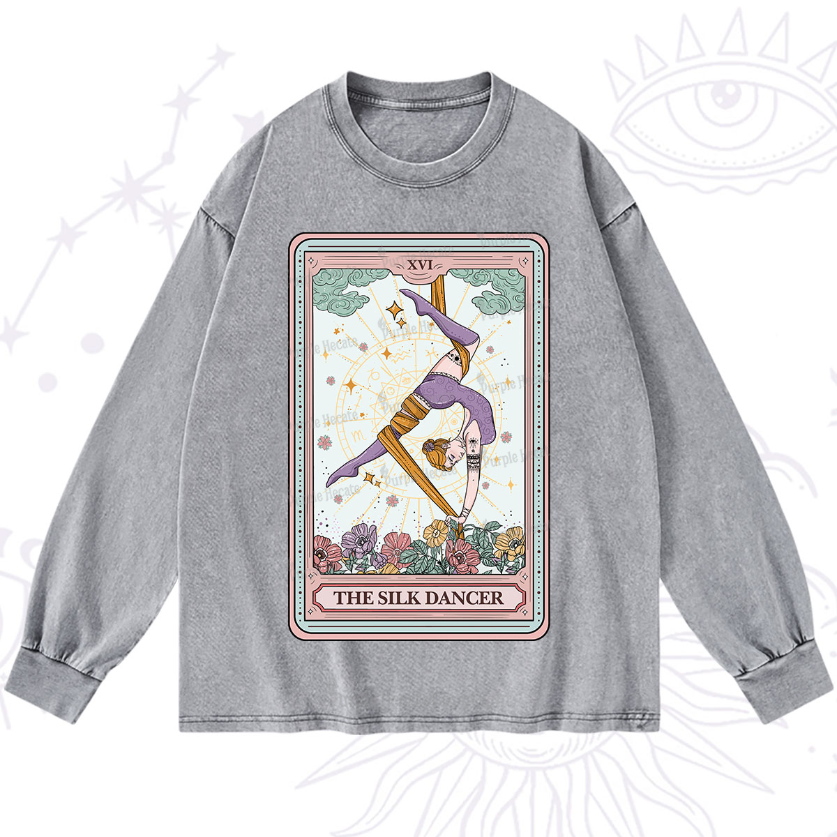 Purplehecate The Aerial Hoop Star Tarot Card Washed Long Sleeve Shirt