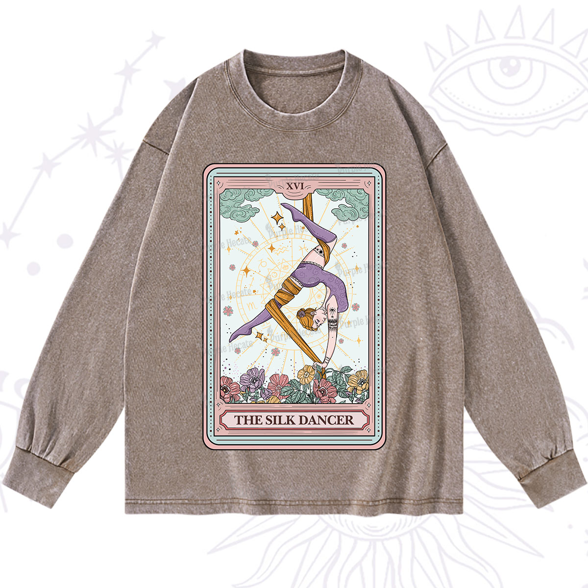 Purplehecate The Aerial Hoop Star Tarot Card Washed Long Sleeve Shirt