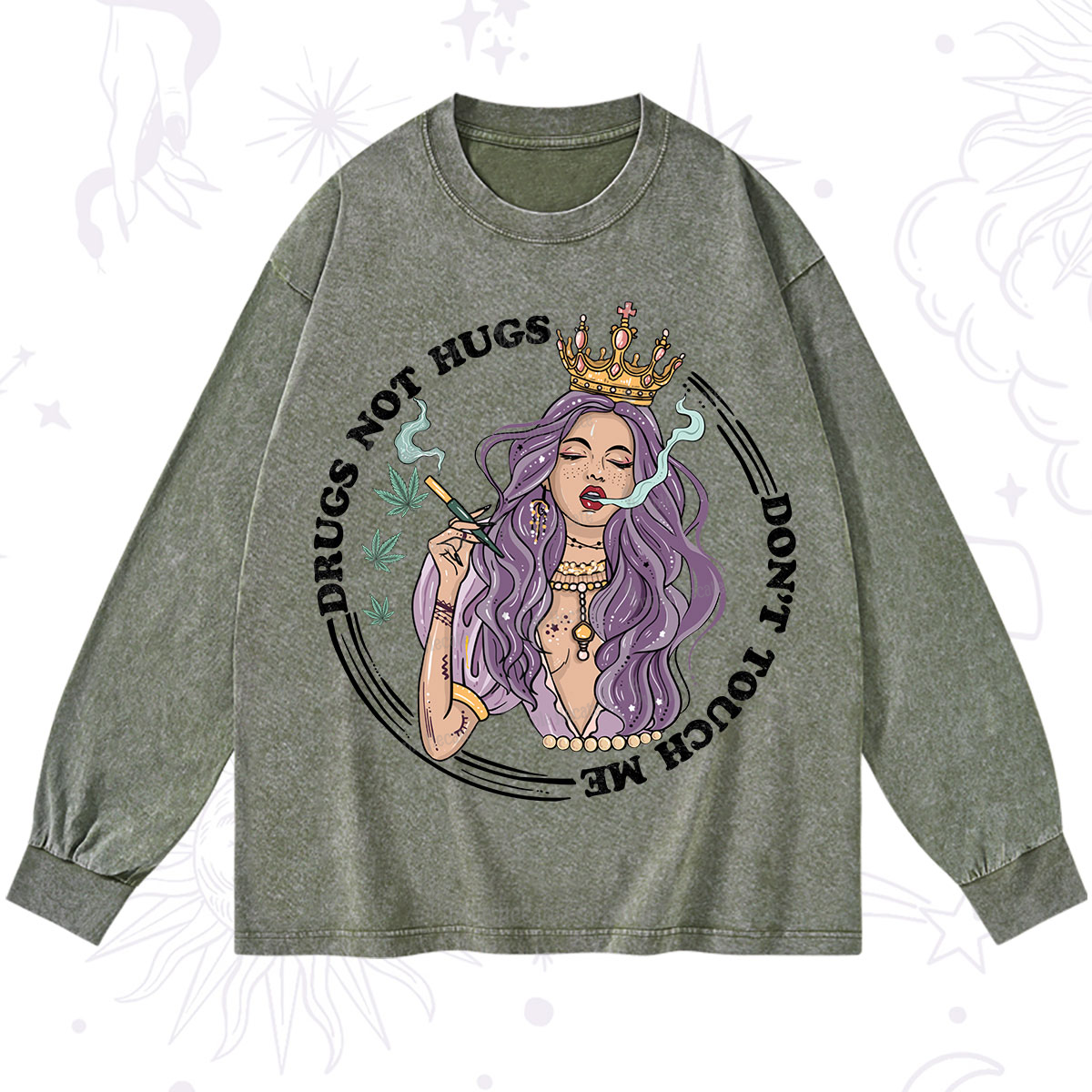 Purplehecate Weed Be Sarcastic Washed Long Sleeve Shirt