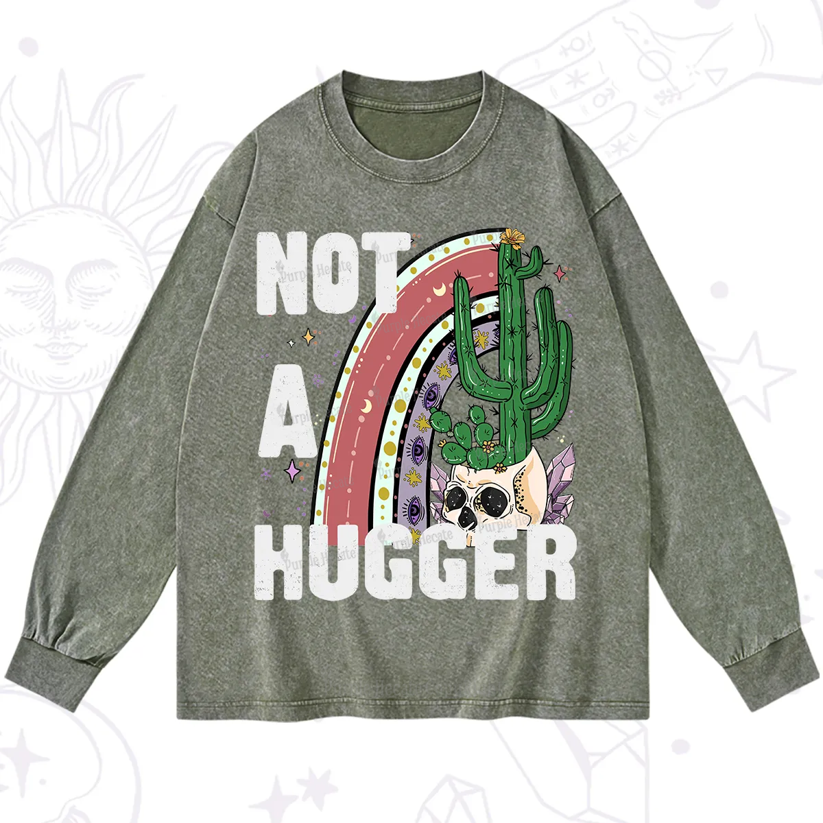 Purplehecate Not A Hugger Washed Long Sleeve Shirt