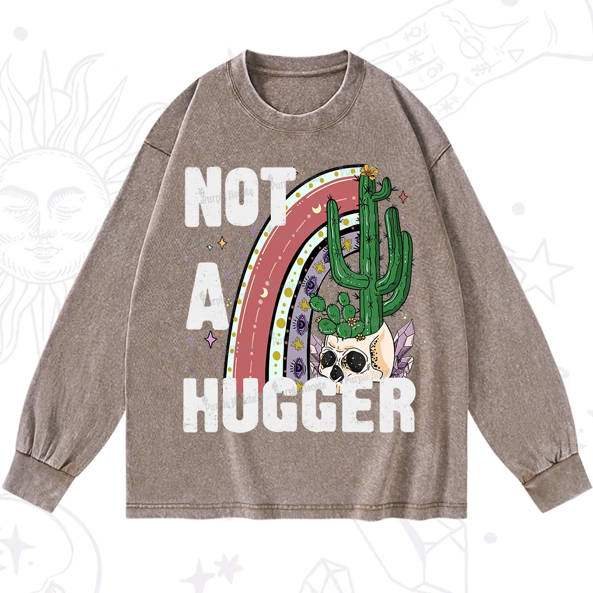 Purplehecate Not A Hugger Washed Long Sleeve Shirt