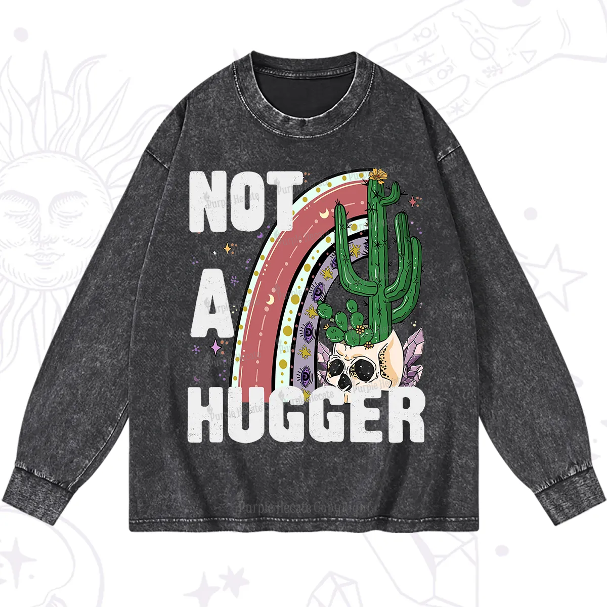 Purplehecate Not A Hugger Washed Long Sleeve Shirt