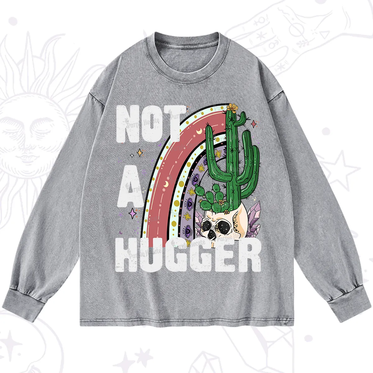 Purplehecate Not A Hugger Washed Long Sleeve Shirt