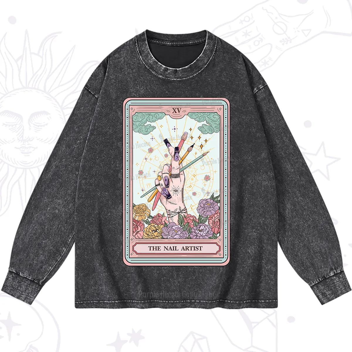 Purplehecate The Enchanted Nail Artist Tarot Card Washed Long Sleeve Shirt