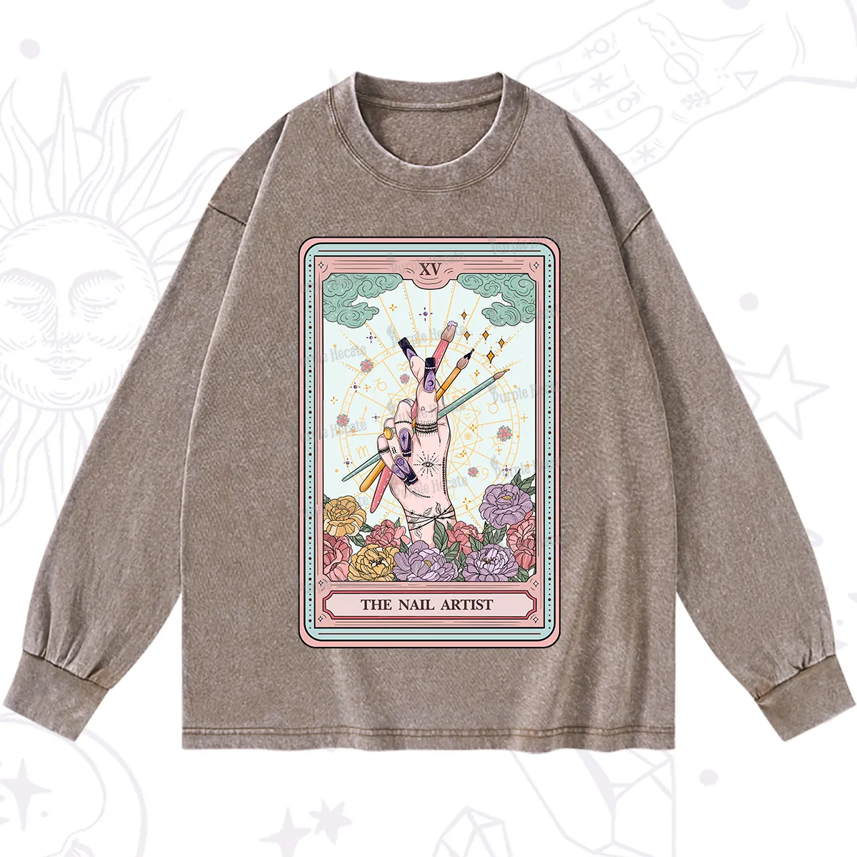 Purplehecate The Enchanted Nail Artist Tarot Card Washed Long Sleeve Shirt