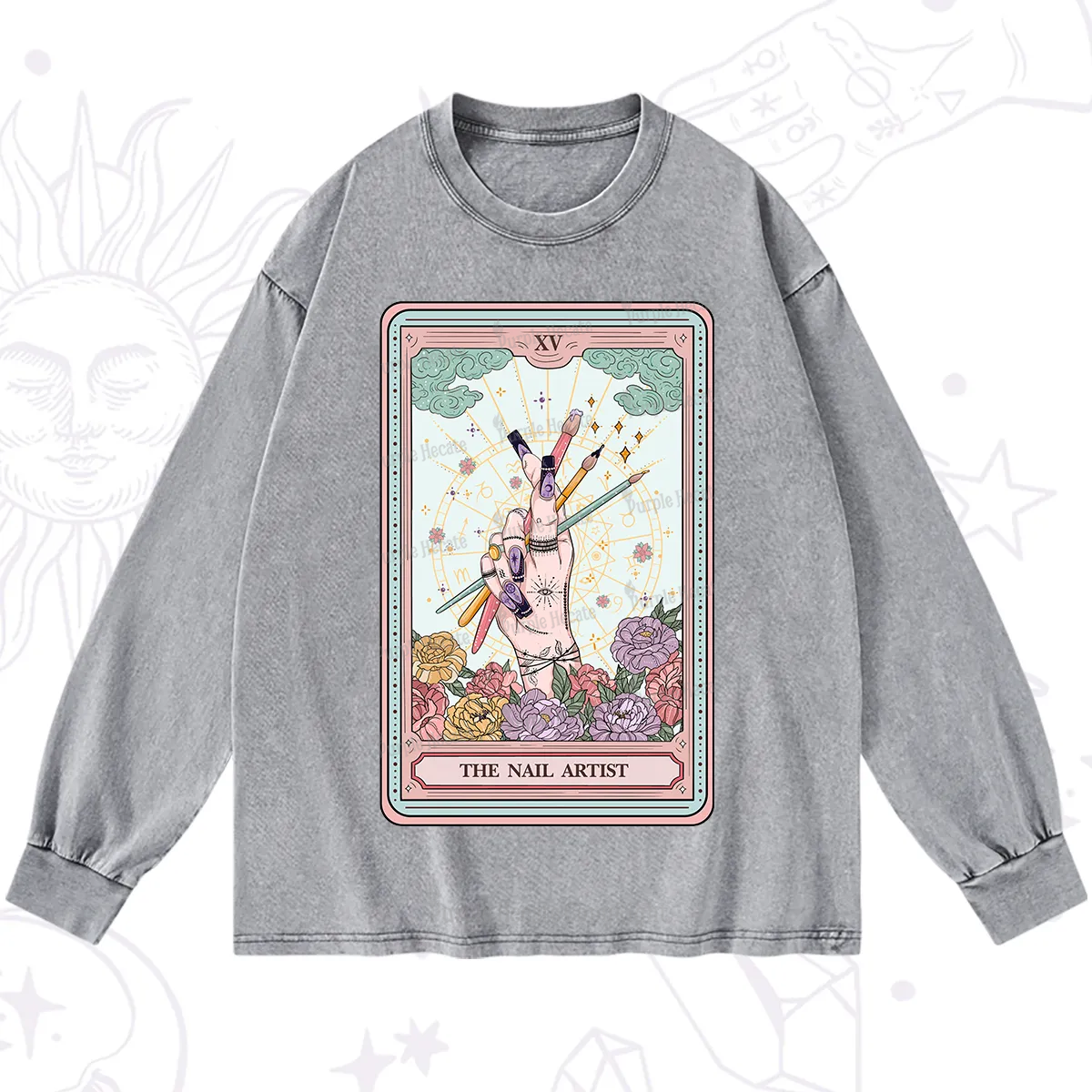 Purplehecate The Enchanted Nail Artist Tarot Card Washed Long Sleeve Shirt