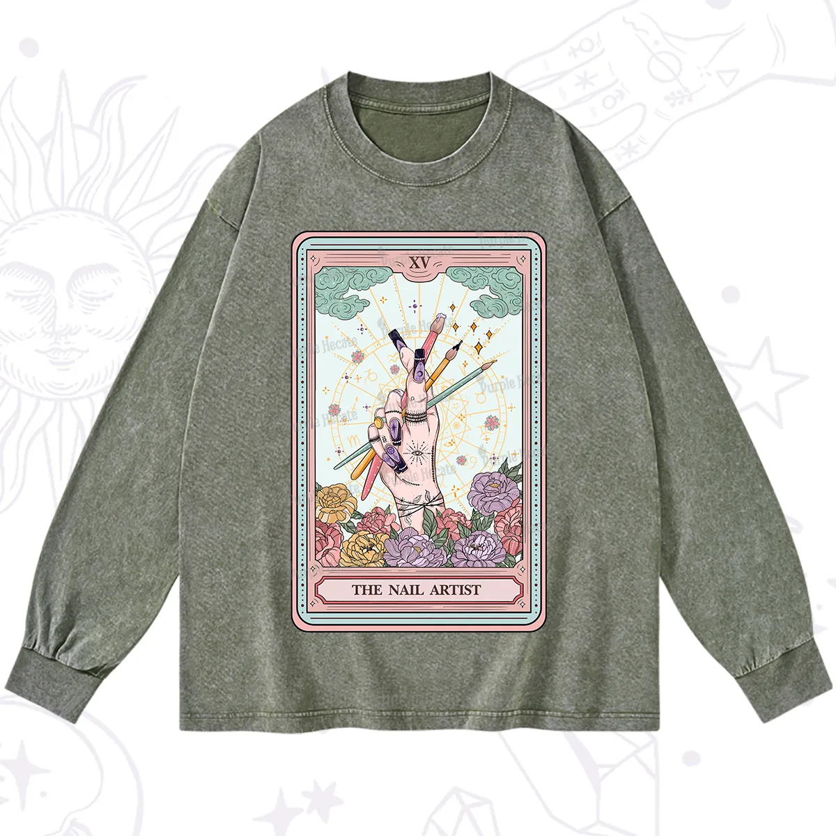 Purplehecate The Enchanted Nail Artist Tarot Card Washed Long Sleeve Shirt