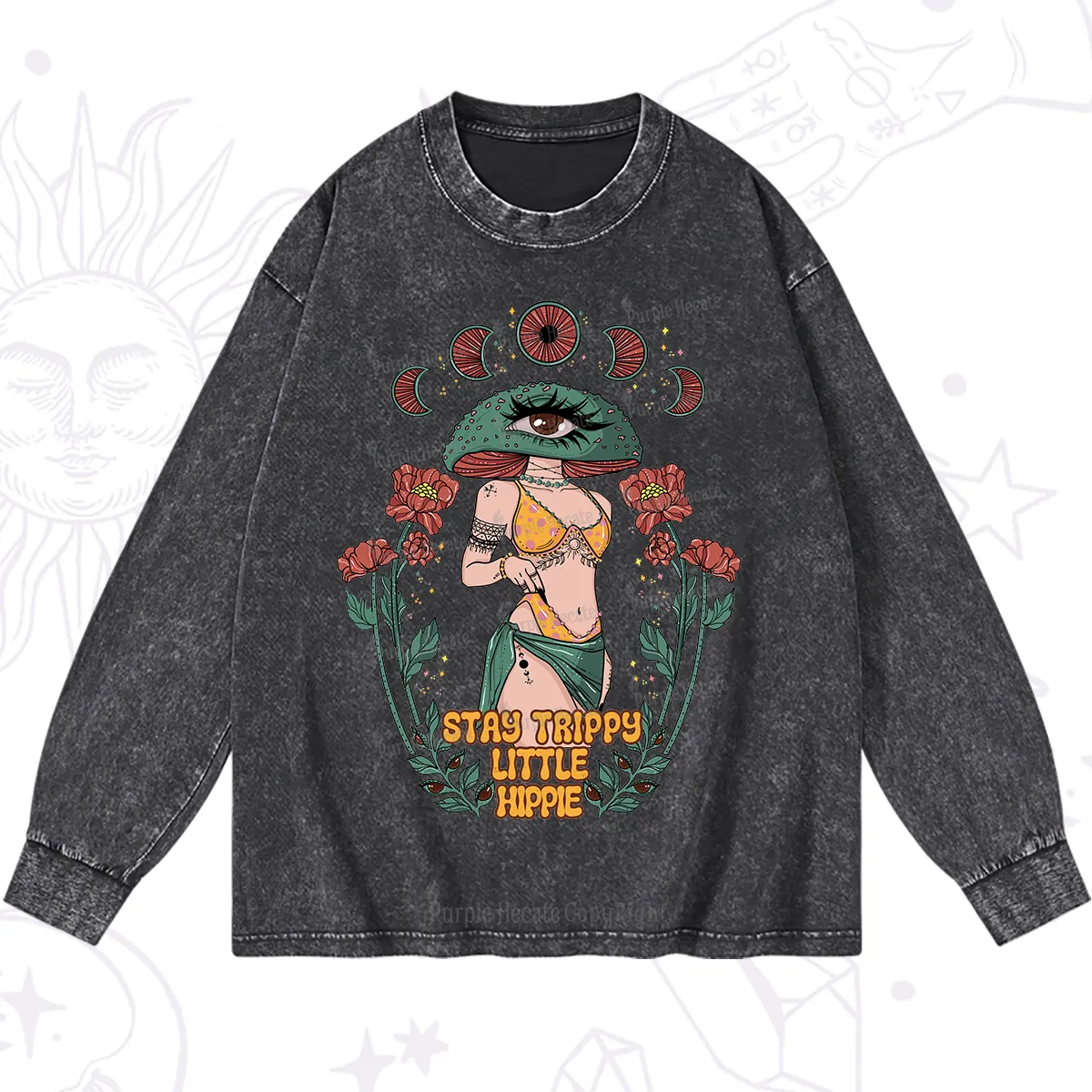 Purplehecate Stay Trippy Little Hippie Washed Long Sleeve Shirt