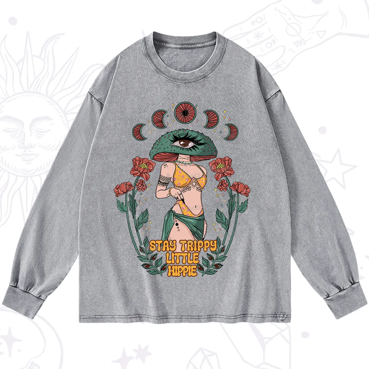 Purplehecate Stay Trippy Little Hippie Washed Long Sleeve Shirt