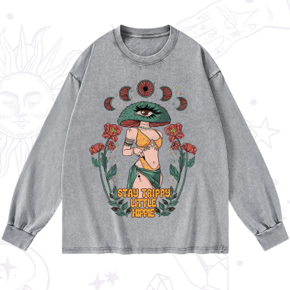 Purplehecate Stay Trippy Little Hippie Washed Long Sleeve Shirt