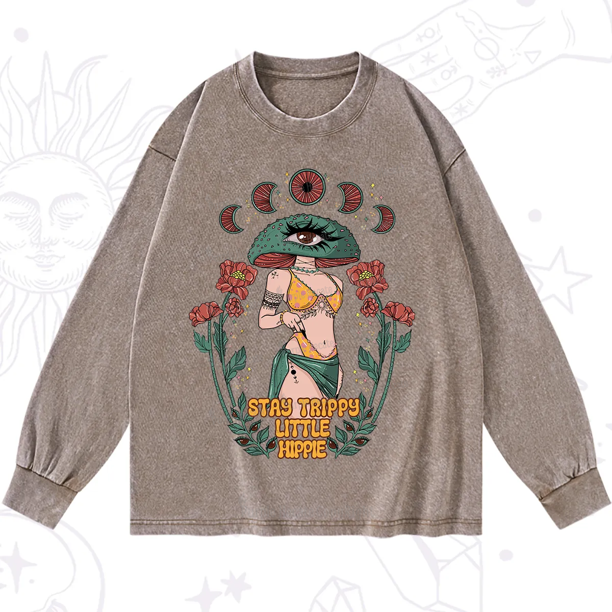 Purplehecate Stay Trippy Little Hippie Washed Long Sleeve Shirt