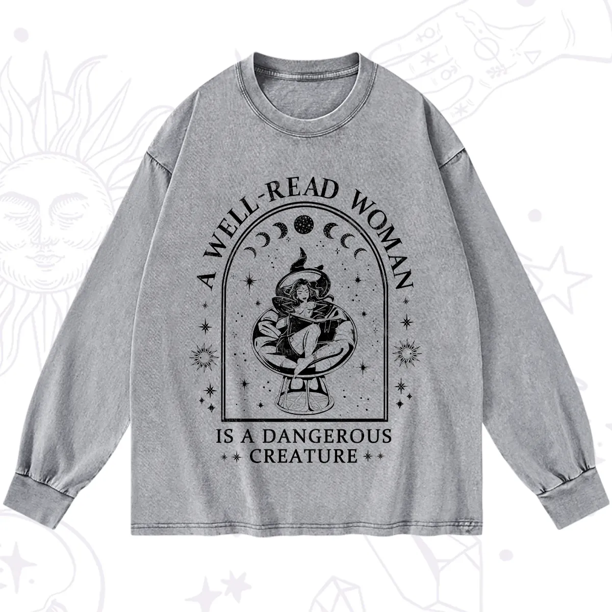 Purplehecate A Well Read Woman Bookish Washed Long Sleeve Shirt