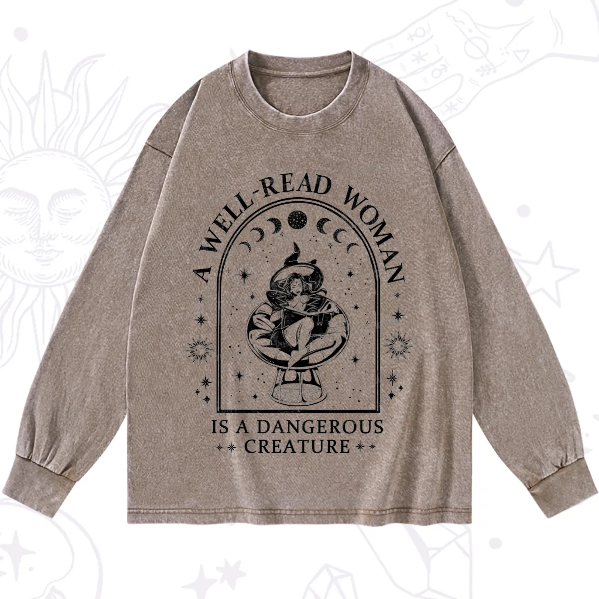 Purplehecate A Well Read Woman Bookish Washed Long Sleeve Shirt