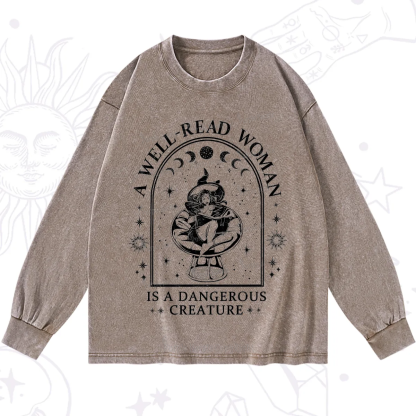 Purplehecate A Well Read Woman Bookish Washed Long Sleeve Shirt