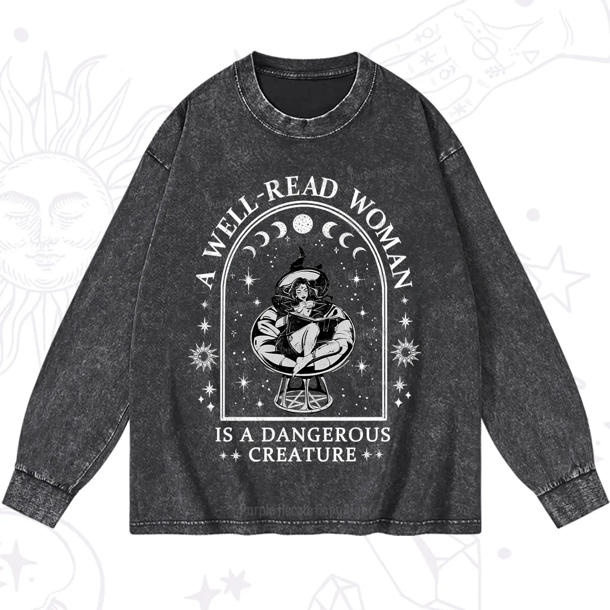 Purplehecate A Well Read Woman Bookish Washed Long Sleeve Shirt