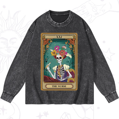 Purplehecate The Nurse Funny Tarot Card Washed Long Sleeve Shirt