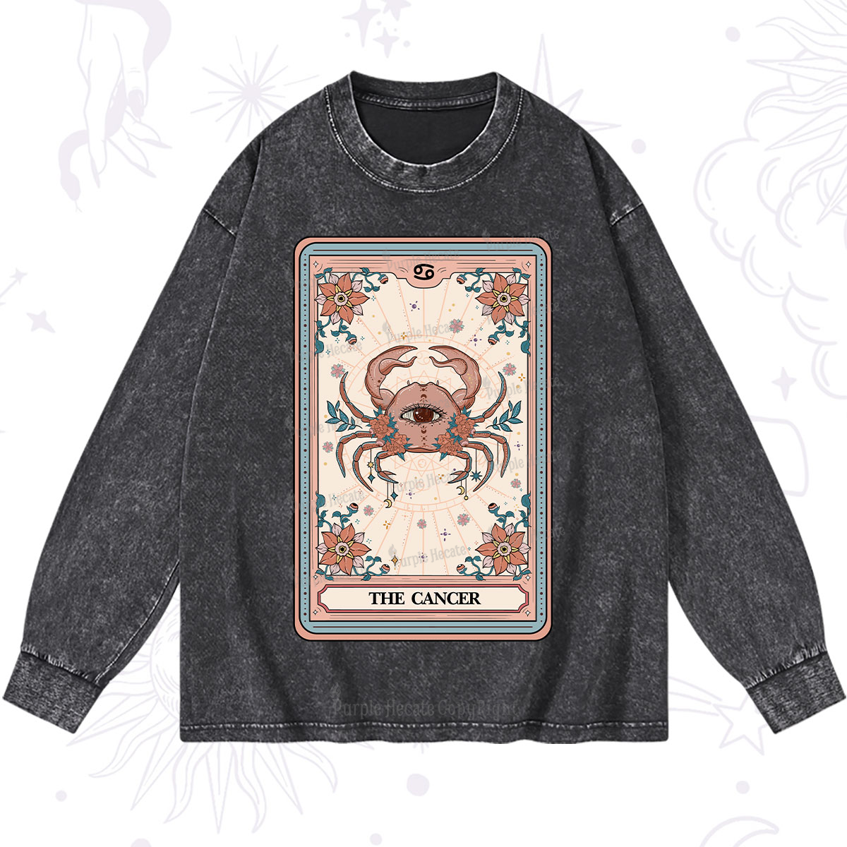 Purplehecate The Cancer Tarot Card Washed Long Sleeve Shirt