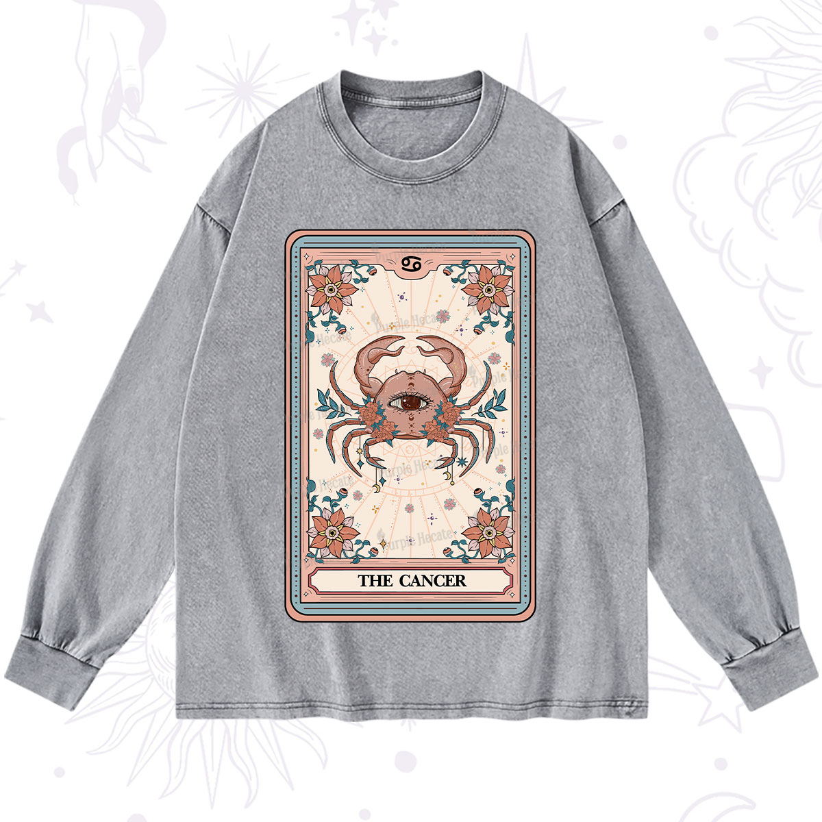 Purplehecate The Cancer Tarot Card Washed Long Sleeve Shirt