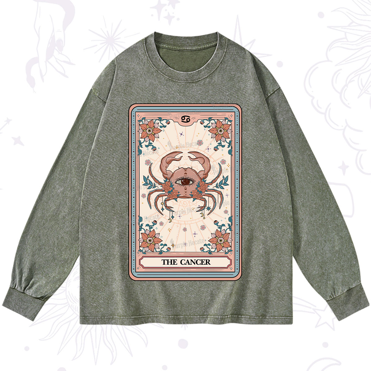 Purplehecate The Cancer Tarot Card Washed Long Sleeve Shirt