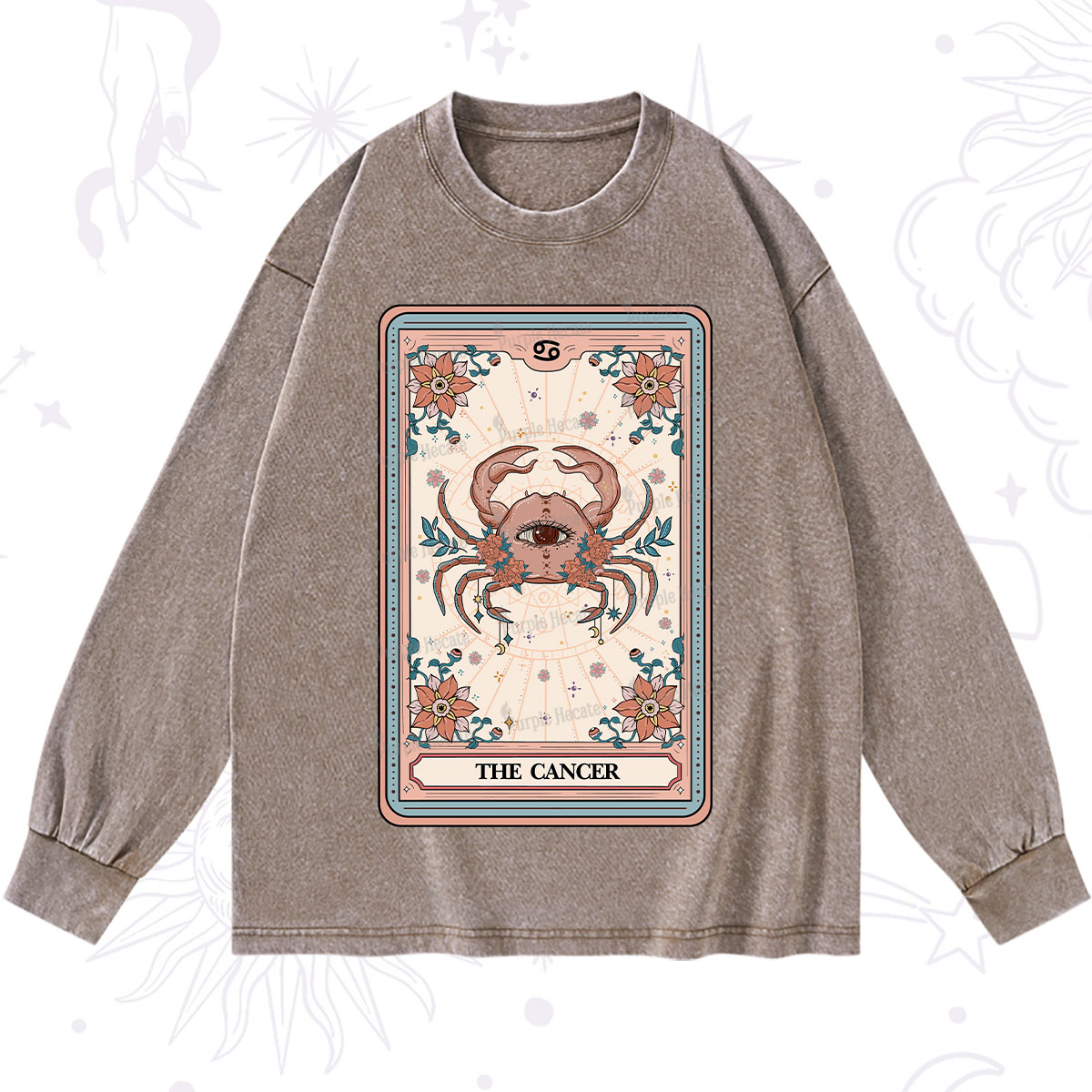 Purplehecate The Cancer Tarot Card Washed Long Sleeve Shirt