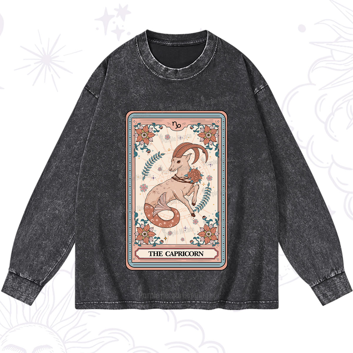 Purplehecate The Capricorn Tarot Card Washed Long Sleeve Shirt
