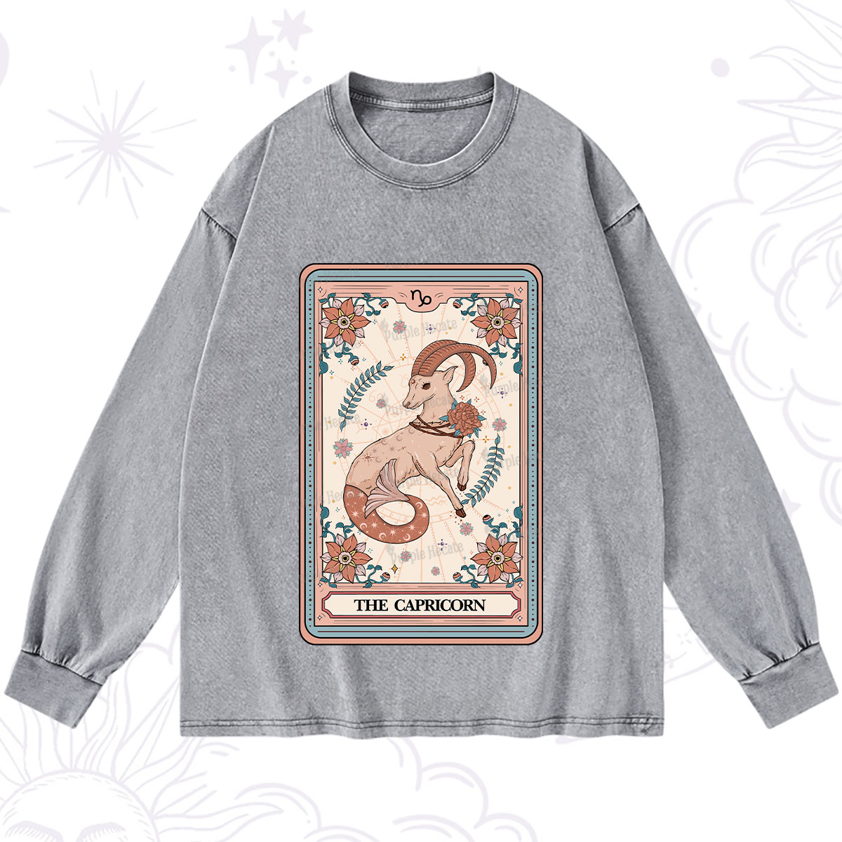 Purplehecate The Capricorn Tarot Card Washed Long Sleeve Shirt