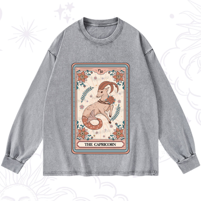 Purplehecate The Capricorn Tarot Card Washed Long Sleeve Shirt