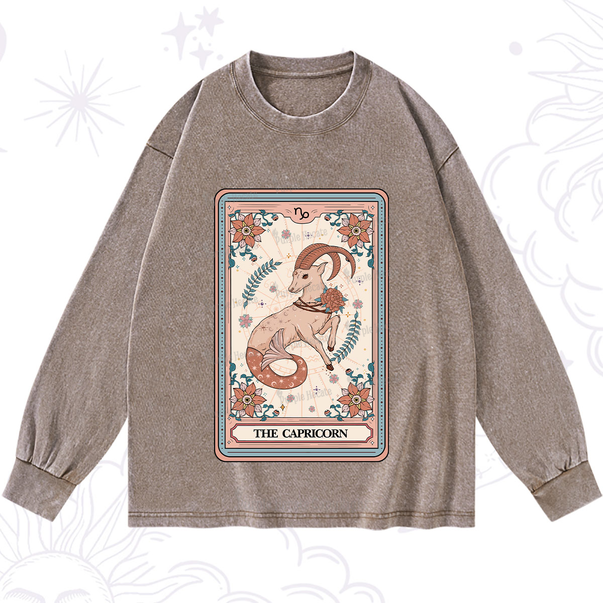 Purplehecate The Capricorn Tarot Card Washed Long Sleeve Shirt