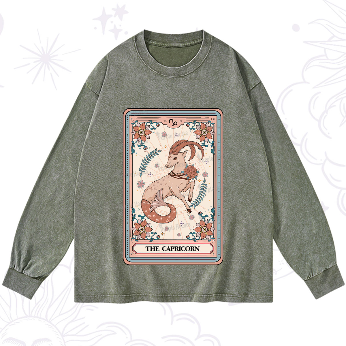 Purplehecate The Capricorn Tarot Card Washed Long Sleeve Shirt