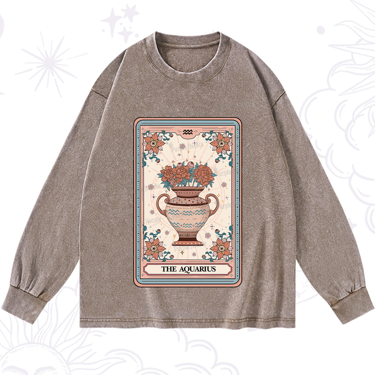 Purplehecate The Aquarius Tarot Card Washed Long Sleeve Shirt