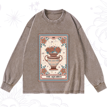 Purplehecate The Aquarius Tarot Card Washed Long Sleeve Shirt