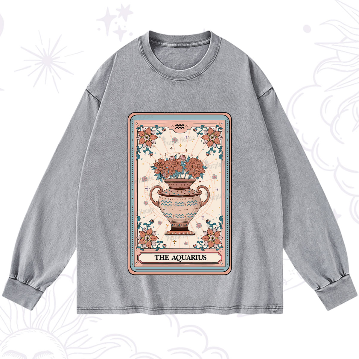 Purplehecate The Aquarius Tarot Card Washed Long Sleeve Shirt