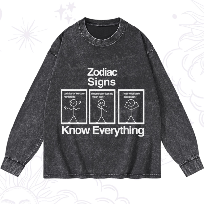 Purplehecate Zodiac Signs Know Everything Washed Long Sleeve Shirt