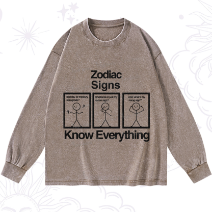 Purplehecate Zodiac Signs Know Everything Washed Long Sleeve Shirt
