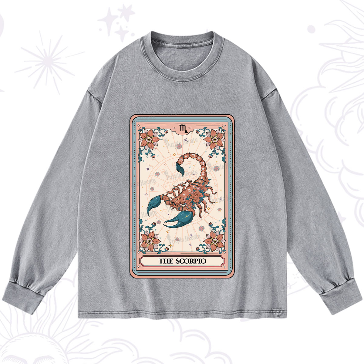 Purplehecate The Scorpio Tarot Card Washed Long Sleeve Shirt