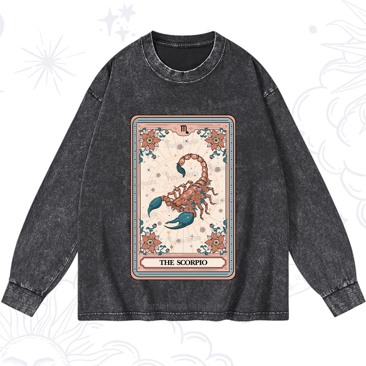 Purplehecate The Scorpio Tarot Card Washed Long Sleeve Shirt