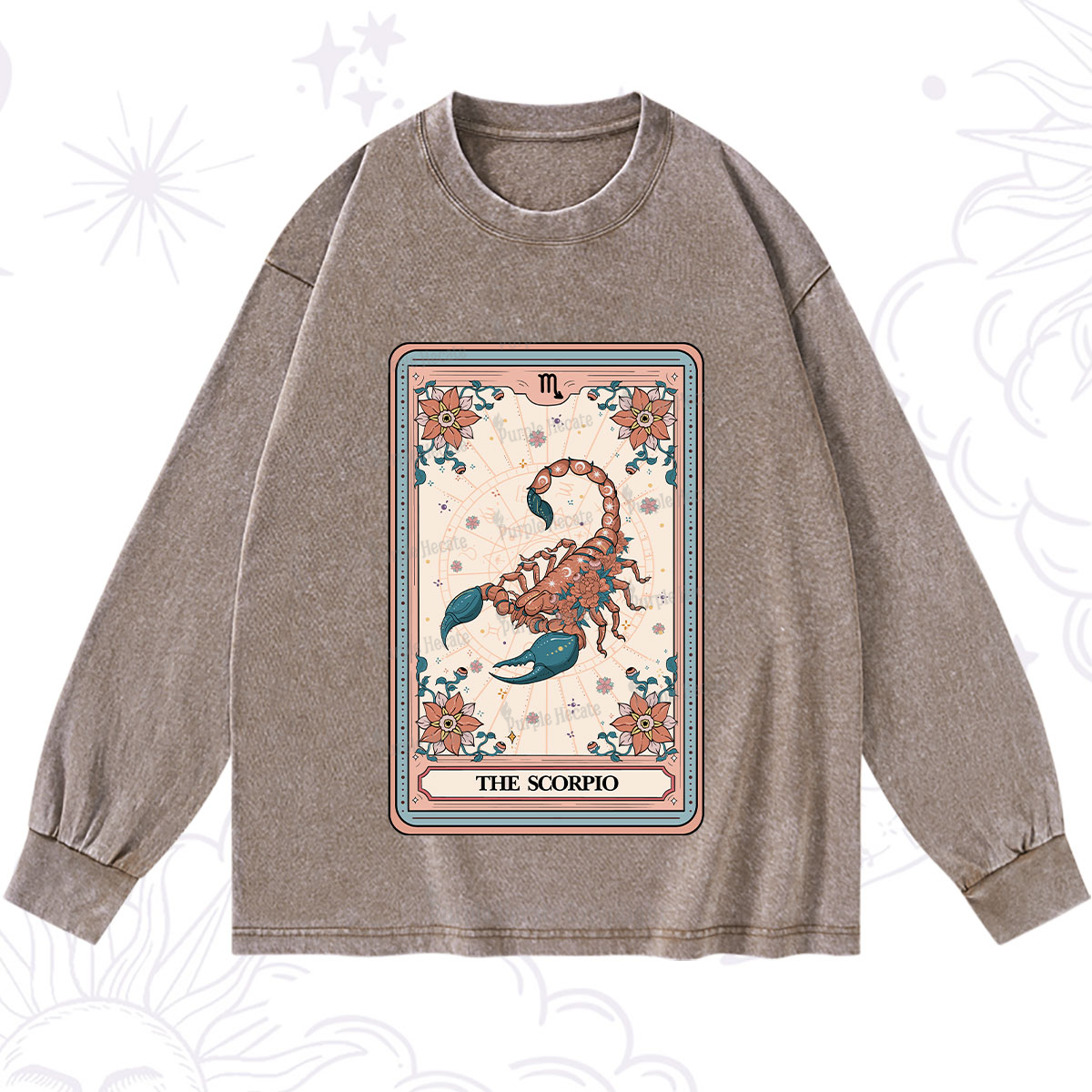 Purplehecate The Scorpio Tarot Card Washed Long Sleeve Shirt