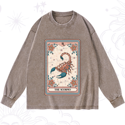 Purplehecate The Scorpio Tarot Card Washed Long Sleeve Shirt