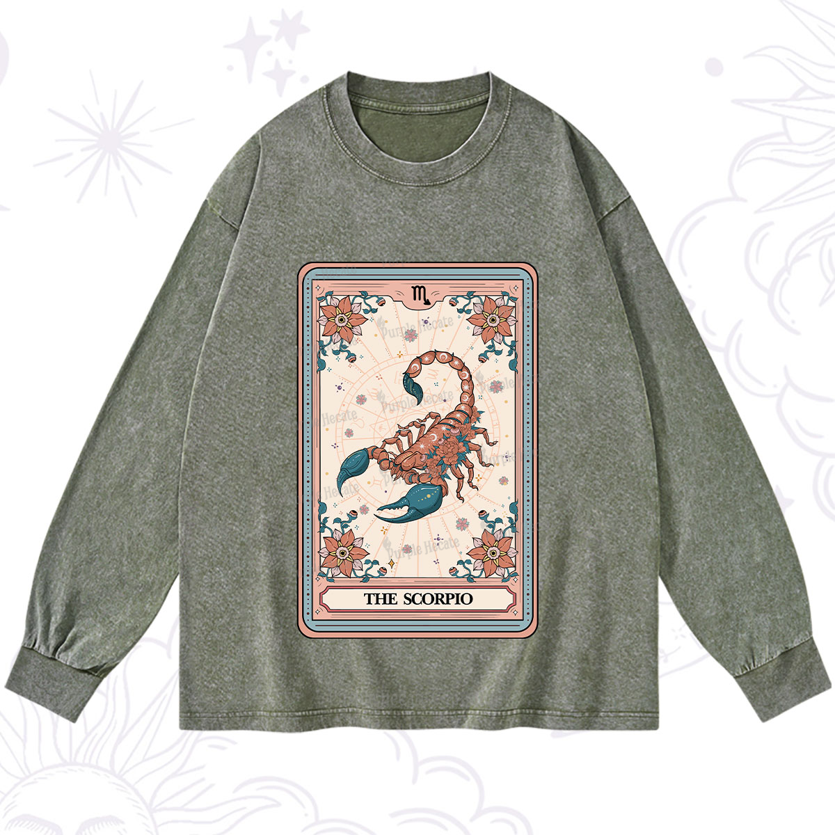 Purplehecate The Scorpio Tarot Card Washed Long Sleeve Shirt