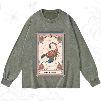 Purplehecate The Scorpio Tarot Card Washed Long Sleeve Shirt