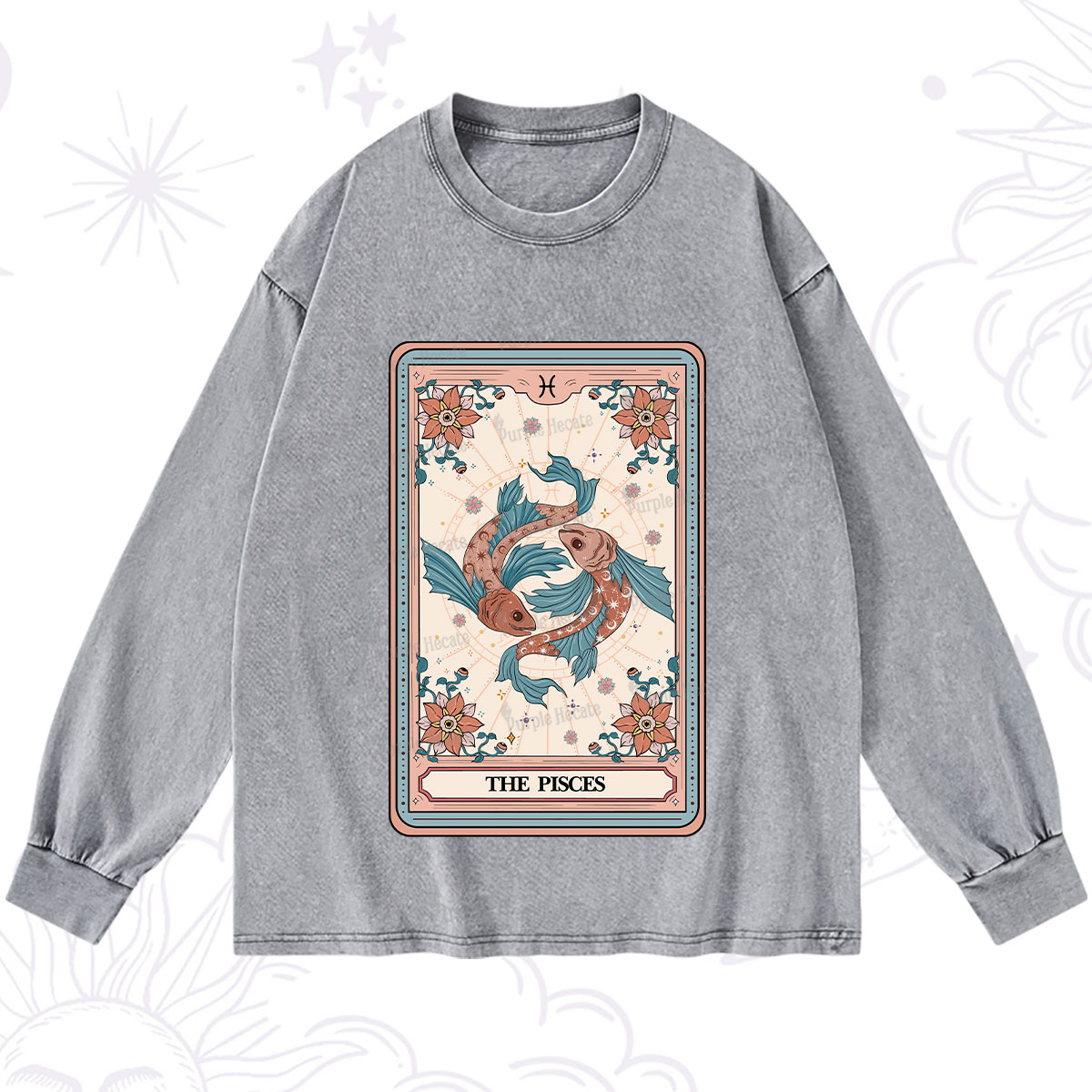Purplehecate The Pisces Tarot Card Washed Long Sleeve Shirt