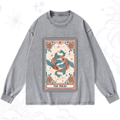 Purplehecate The Pisces Tarot Card Washed Long Sleeve Shirt