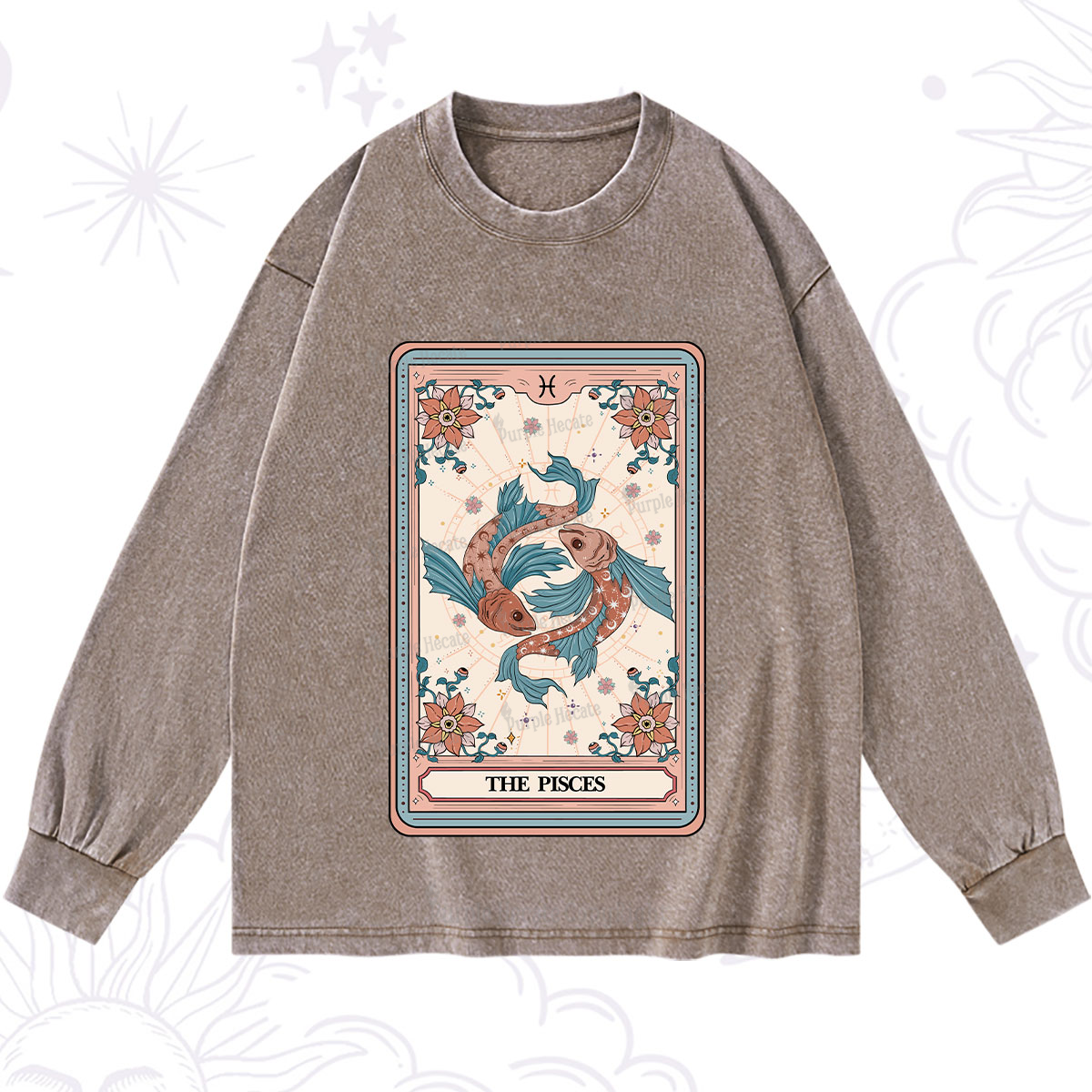 Purplehecate The Pisces Tarot Card Washed Long Sleeve Shirt